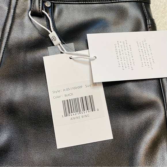 NEW Anine Bing Sonya Pant Black Faux Leather Slim Straight Fit Leg Trouser size - Picture 6 of 16